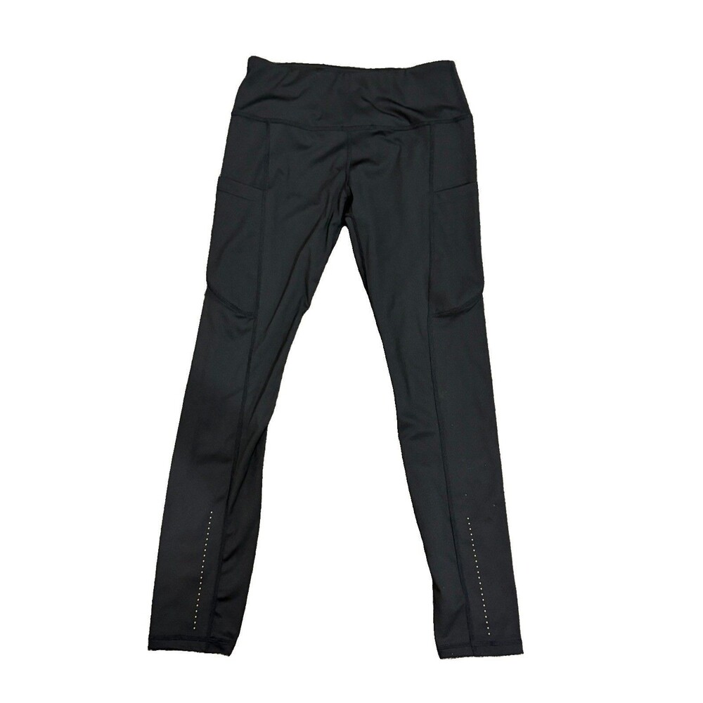 Lululemon Womens Black High Rise Running Leggings Side Pockets Reflective Size 4